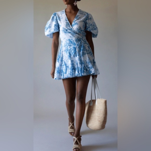 RARE Rhode ROSIE COTTON MINI WRAP DRESS IN FRENCH WHITE TOILE - Picture 3 of 9